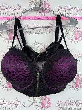 Ashley Graham bra cheetah Purple and Black Lace Leopard Front-Zip Push-Up Bra